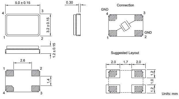 5032贴片晶振尺寸 5032贴片晶振尺寸